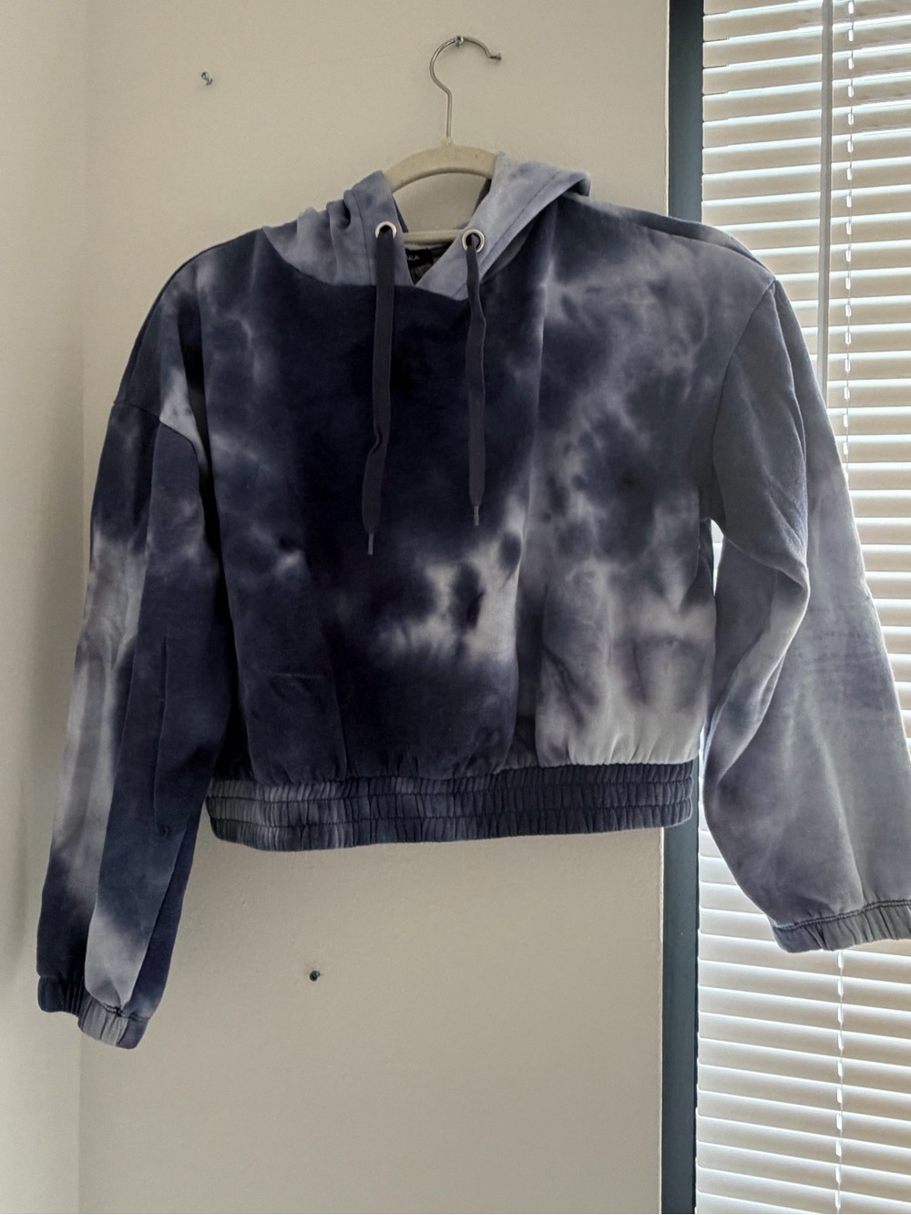 Tie-Dye Cropped Hoodie - Navy/Gray